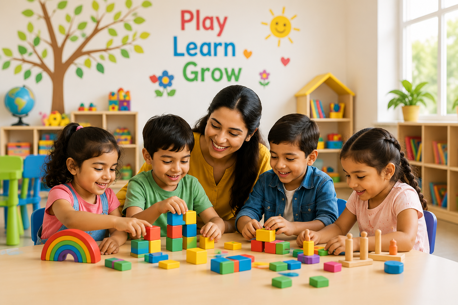 Children learning happily at Blooming Buds Preschool